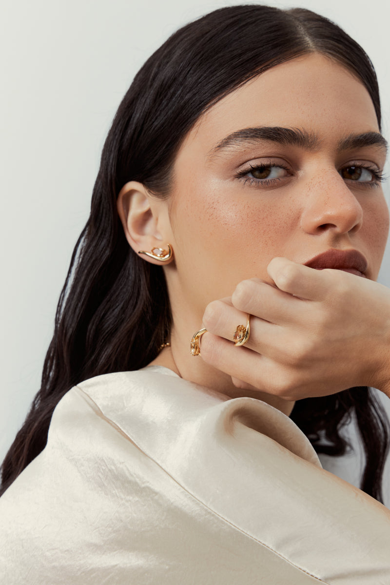 Curved Navette Crystal Ring
