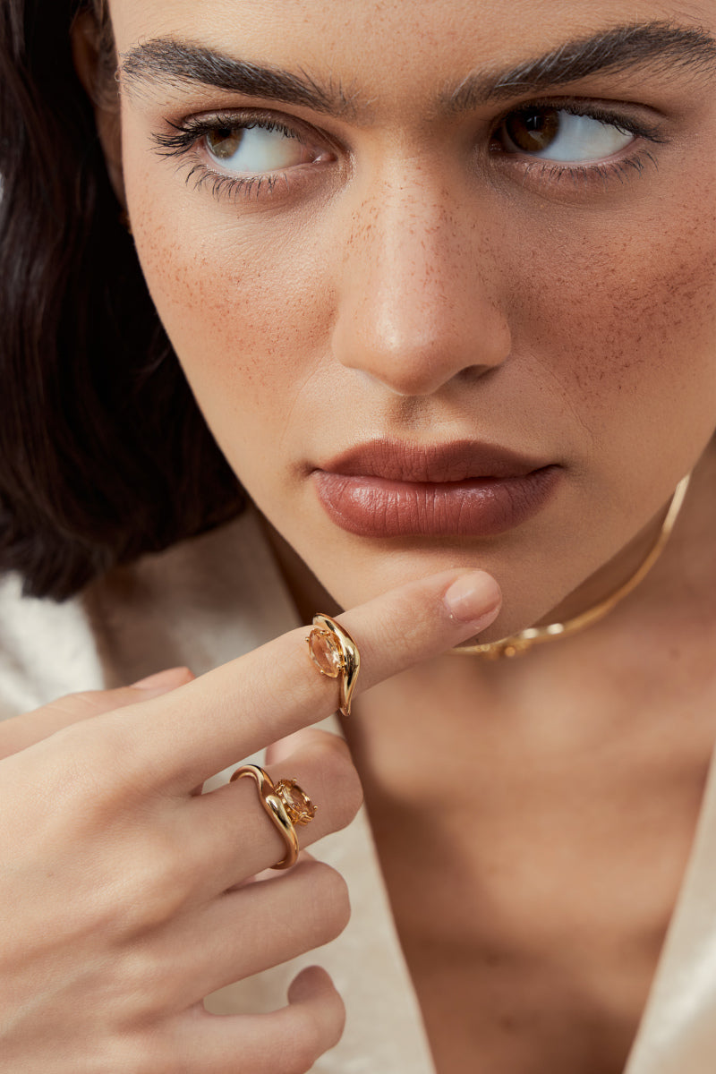 Curved Navette Crystal Ring