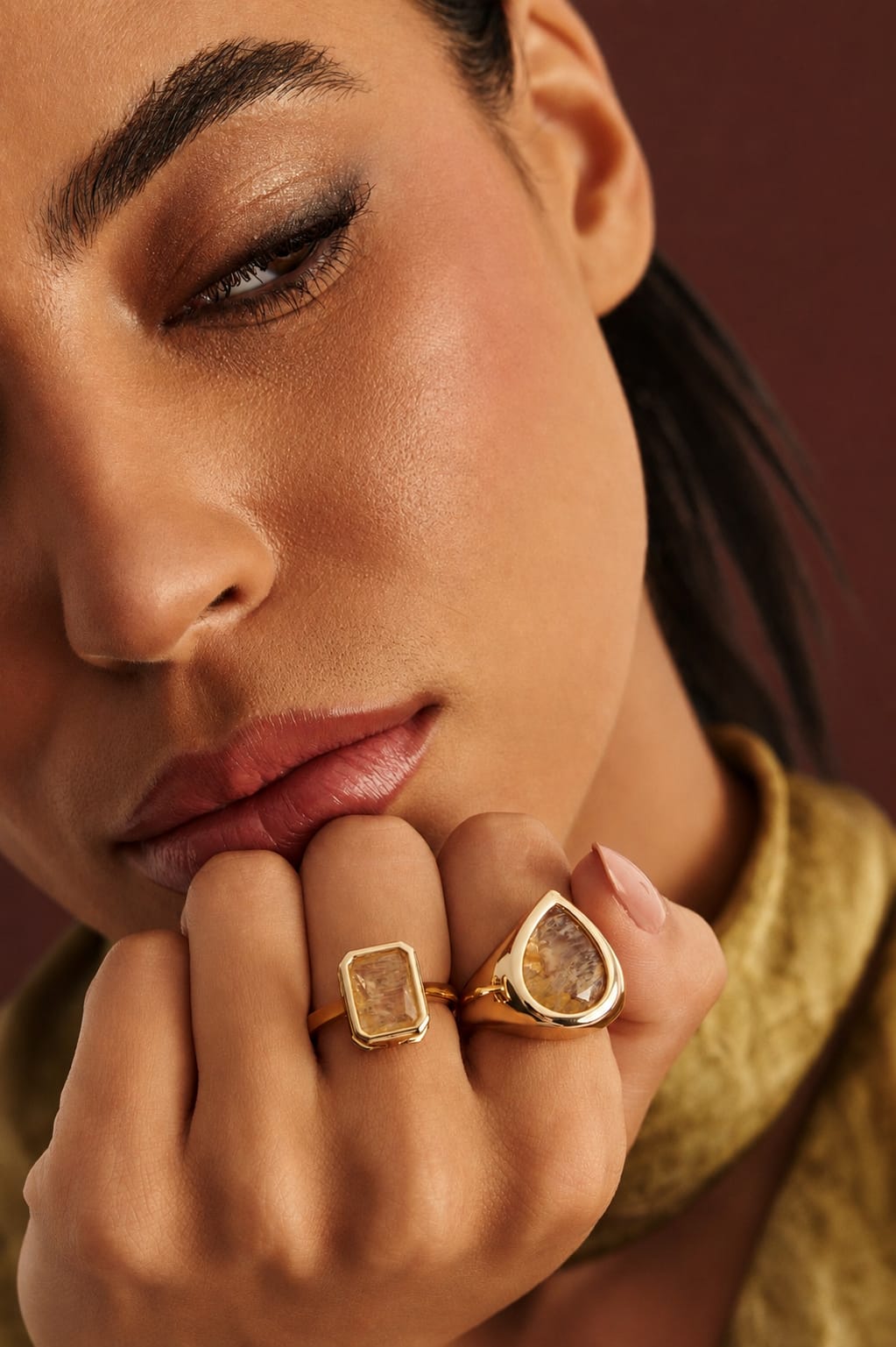 Bague ouverte rectangulaire en quartz rutile