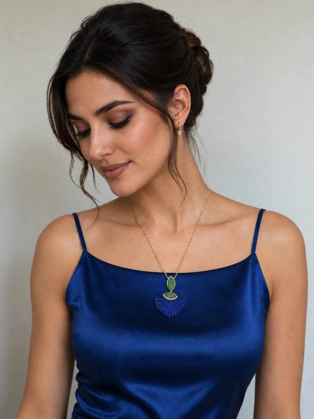 Fan Stone & Green Crystal Necklace